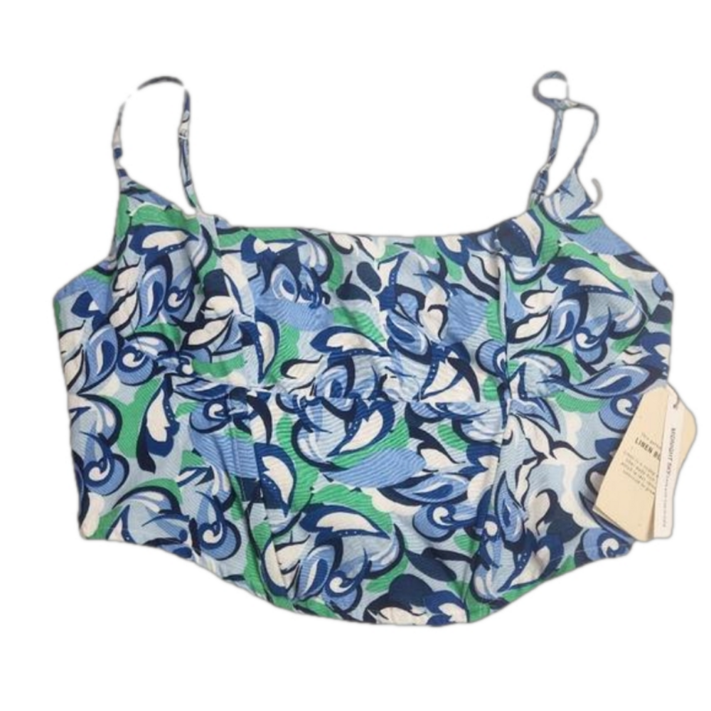 3/$25 Midnight Sky Linen blend floral crop top size Large NWT